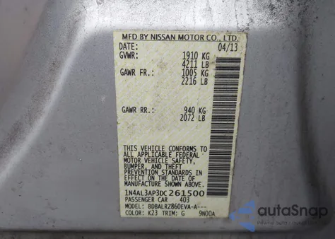 2013 Nissan Altima 2.5 S from USA, damaged, VIN 1N4AL3AP3DC261500